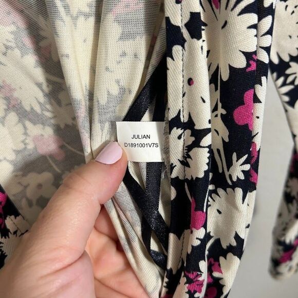 DVF Diane Von Furstenberg Julian Wrap Dress 10 Black Pink Floral 100% Silk - Picture 8 of 8